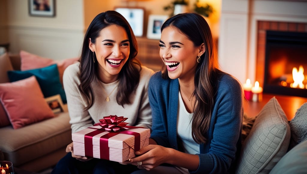Birthday Gift Ideas for Friend: Two friends exchanging birthday gifts joyfully